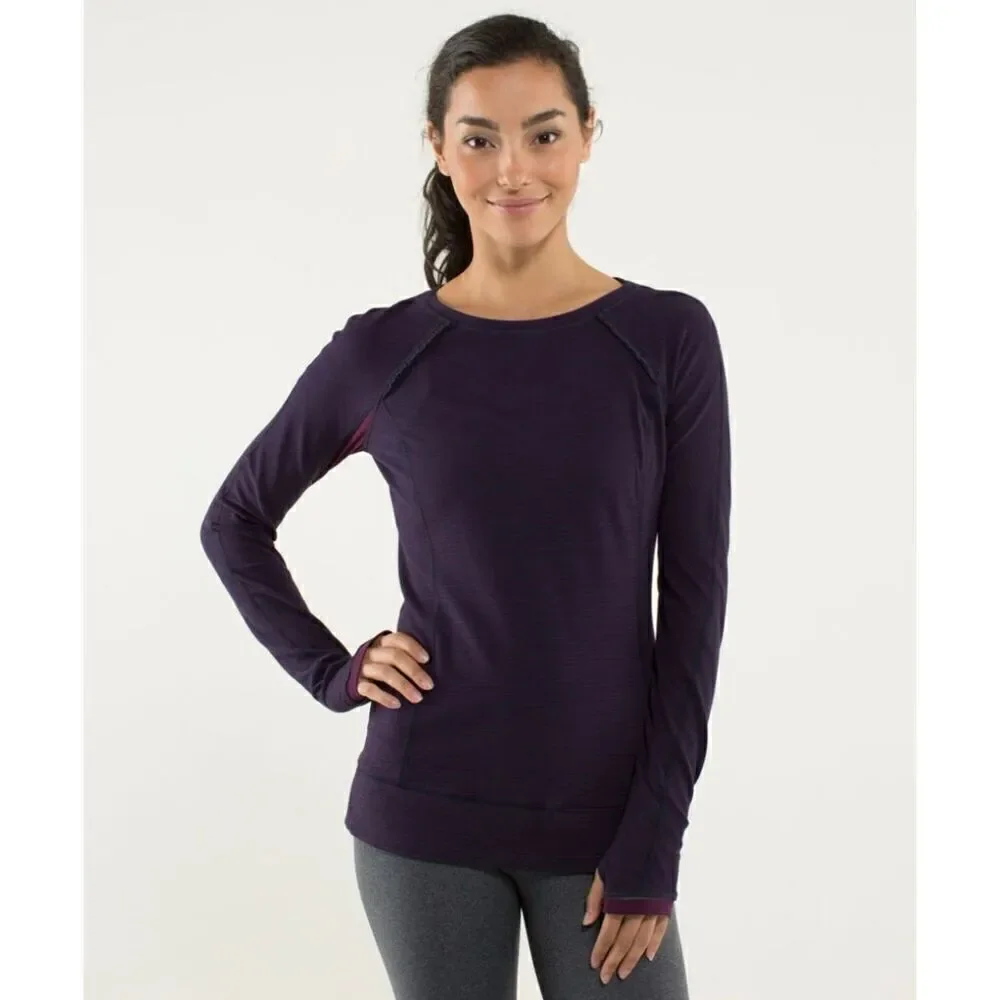 Lululemon FULL TILT PULLOVER Long Sleeve (Hyperstripe PLUM/NAVY) Women’s Size 6